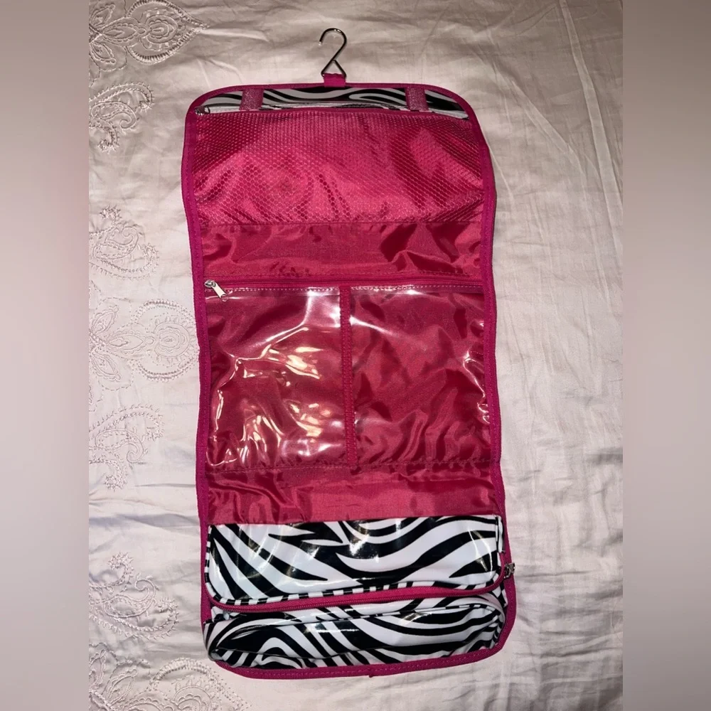 B Jaxx Embroidered “H” Zebra Print Toiletry Makeup Bag Travel Cosmetic Case